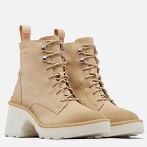 $200 SOREL Hi-Line Heel Lace Waterproof Boot Beige Size 8.5